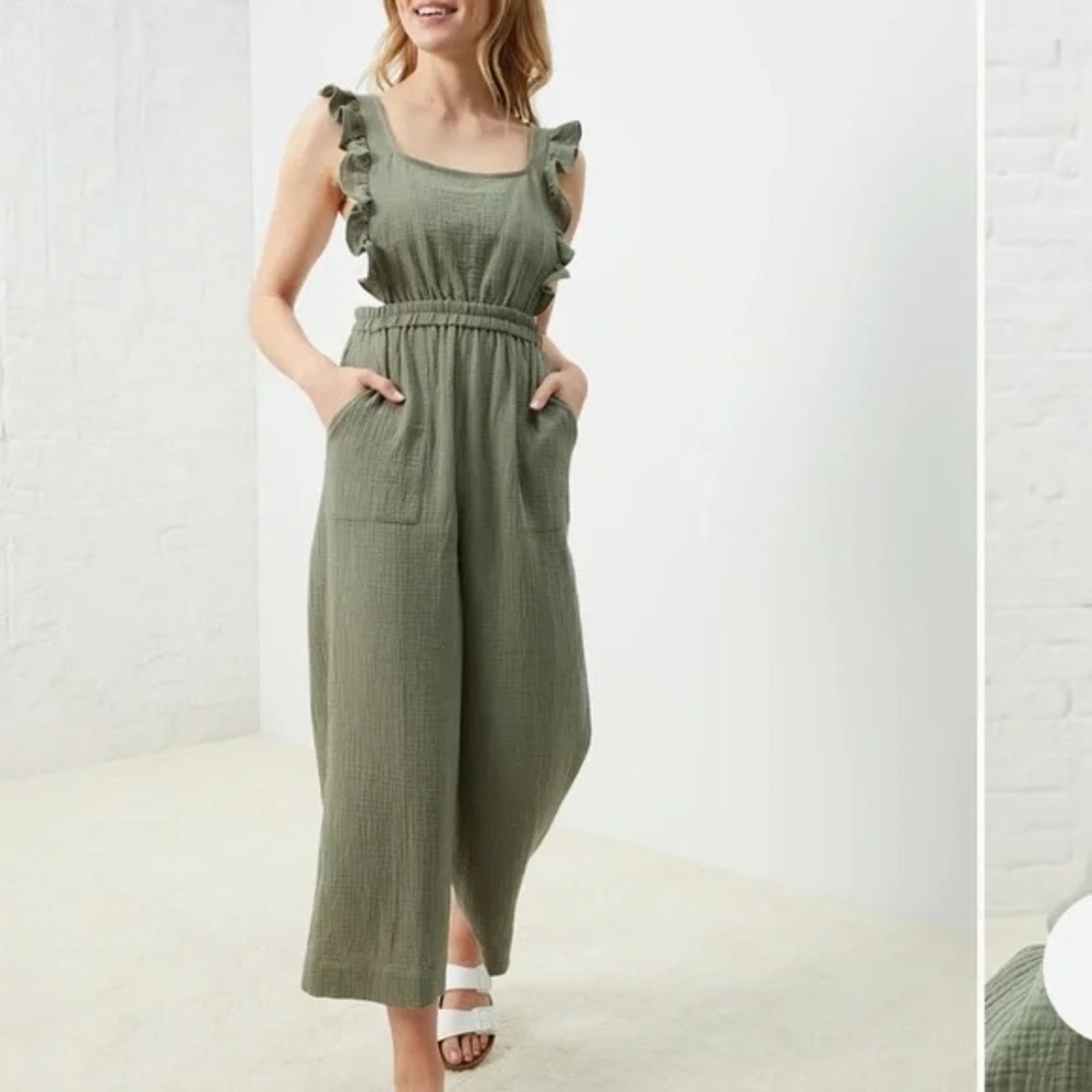 UpWest Olive Green Ruffle Jumpsuit